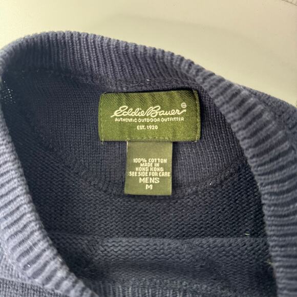 VTG 90's Eddie Bauer Sweater Men Med Navy Cotton Chunky Knit  Hong Kong - Picture 5 of 7